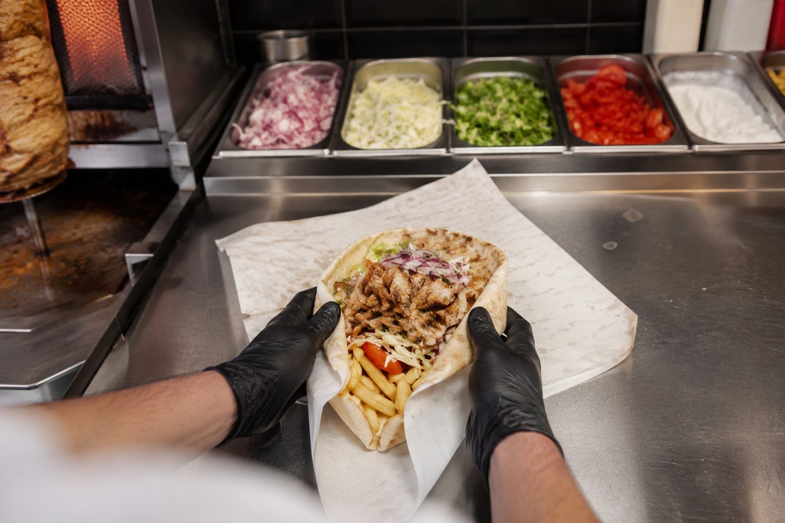 Chef wrapping a shaorma