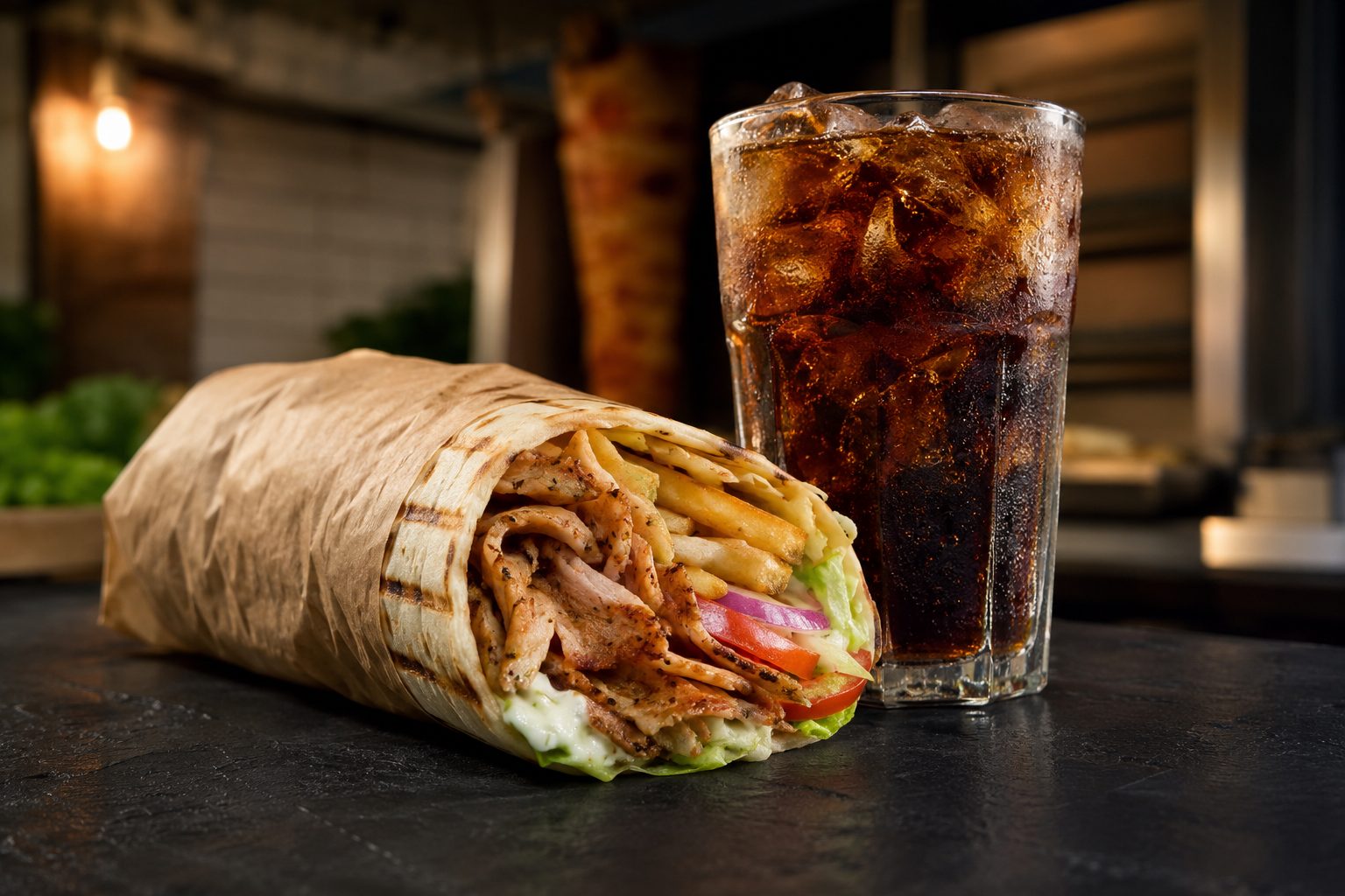 Shaorma with a cold drink