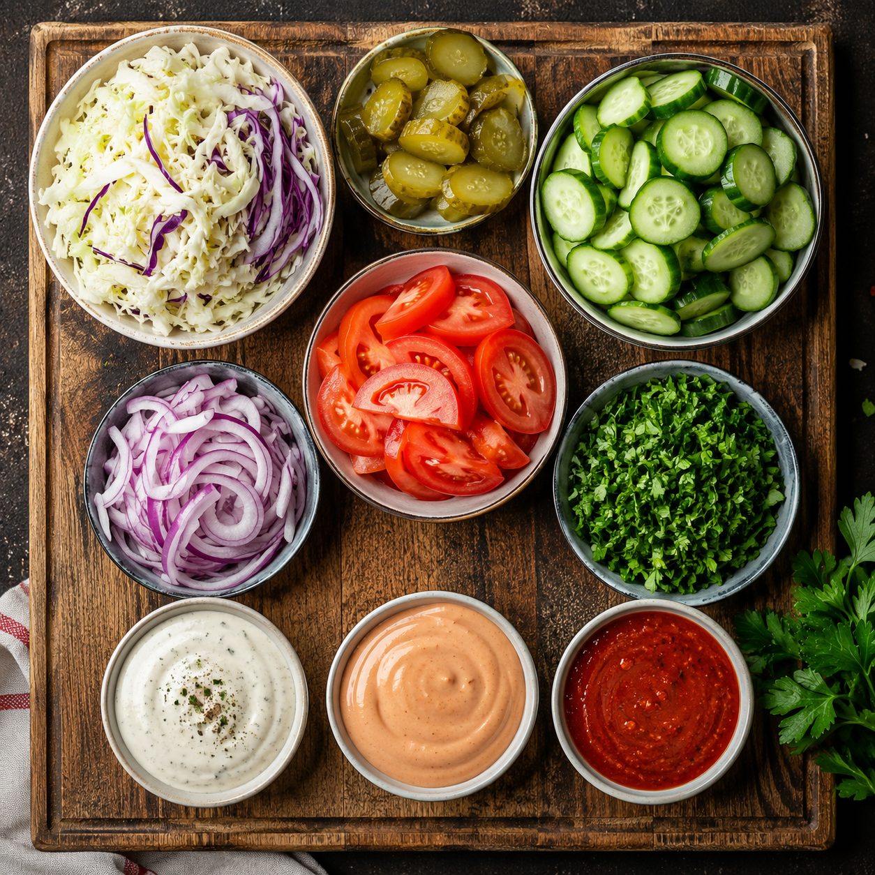 Fresh toppings and sauces
